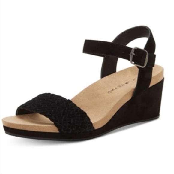 Lucky Brand Kenette Black and Tan Wedge Sandals Summer Shoes - Picture 11 of 11